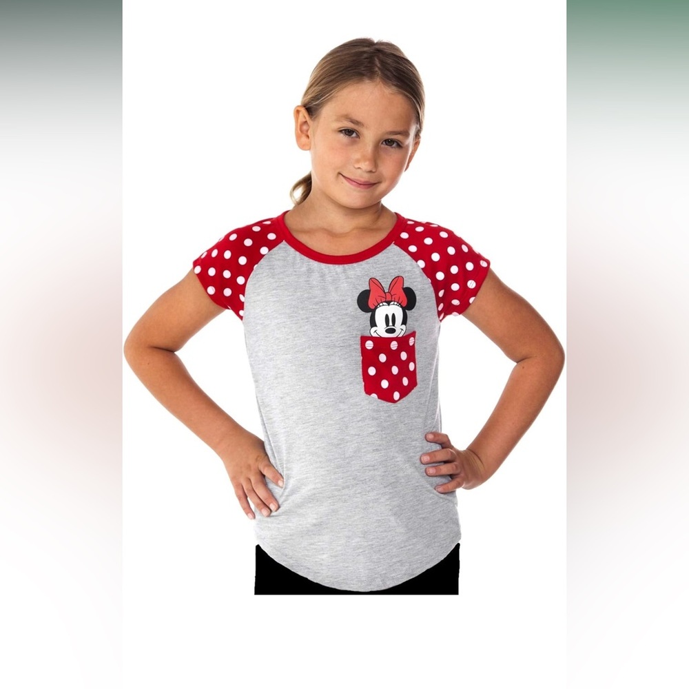 New / Disney Gray T-Shirt with Red Accents Girls - Picture 1 of 6